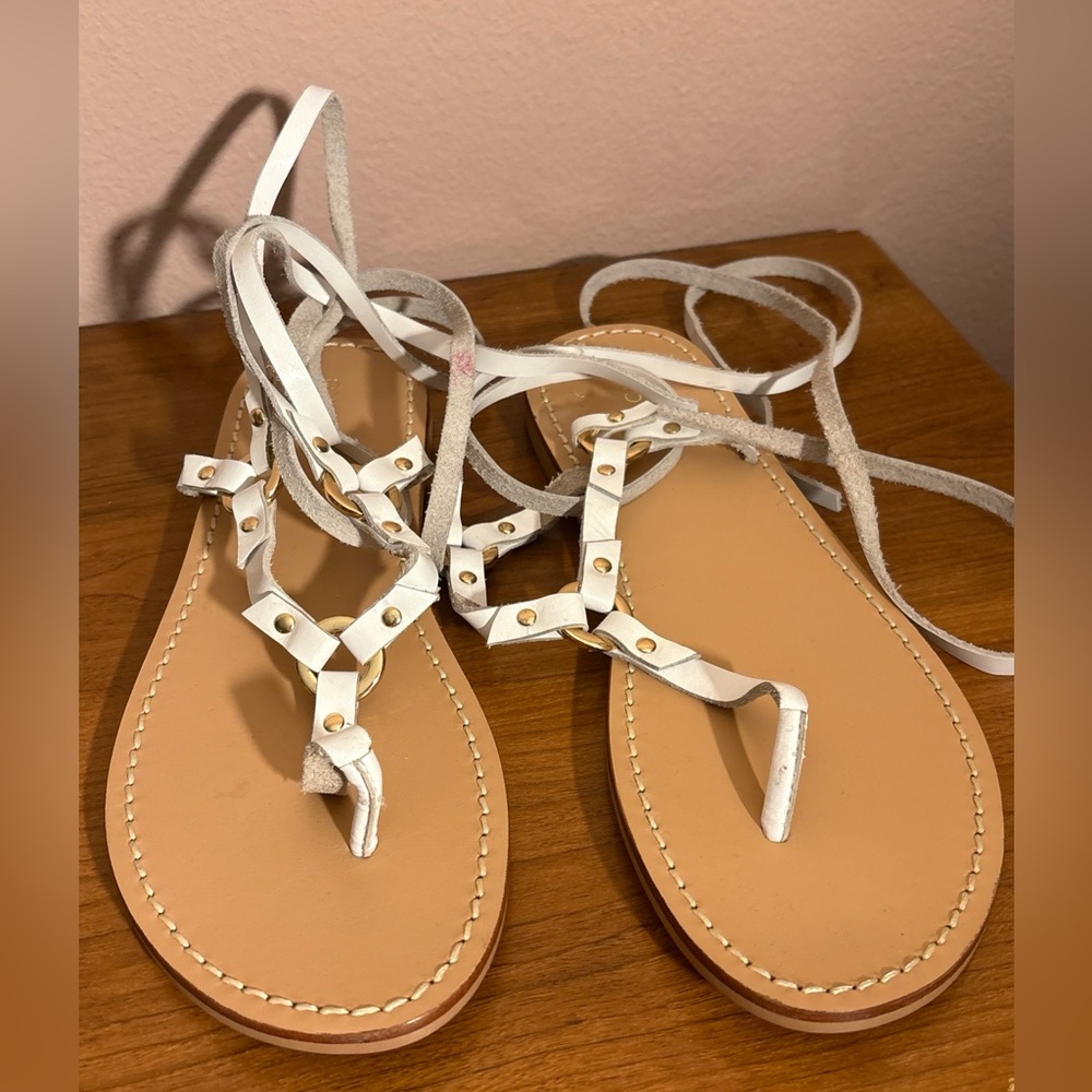 Pilcro Anthropologie Womens New White Leather Harness Tie-Up Sandals 8M NEW